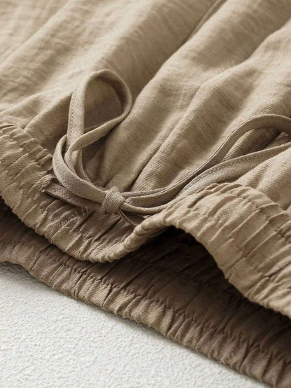 Amenda - 100% Linnen Set van Colbert Top en Touwtjes Hoge Taille Broek