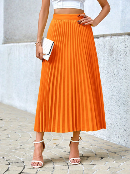 Misty - Geplooide Midi Rok met Hoge Elastische Taille