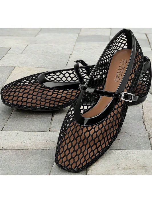 Mendy - Ademend Mesh Ballerina's voor Vrouwen met Gespsluiting