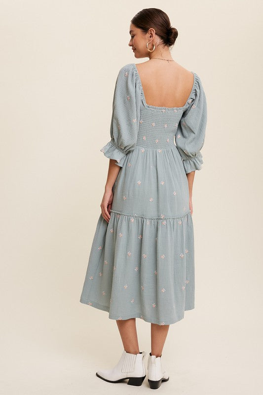 Sophia - Off-shoulder Geborduurde Midi Jurk