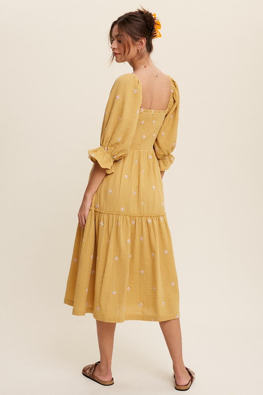 Sophia - Off-shoulder Geborduurde Midi Jurk