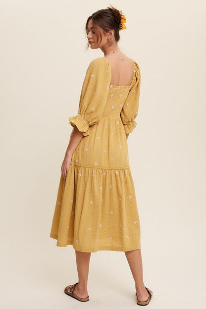 Sophia - Off-shoulder Geborduurde Midi Jurk