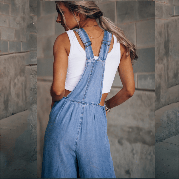 Sanura - Dames Denim Jumpsuit Tuinbroek Overall met Wijde Pijpen