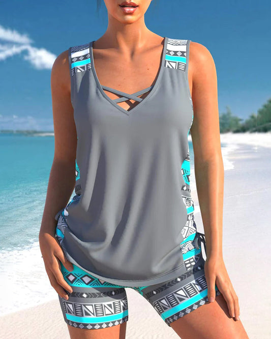 Estell - Zomer Geometrische V-Hals Tankini Set