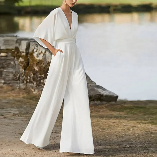 Juul  - Elegante Kastanjebruine Jumpsuit met V-hals en losse Broek