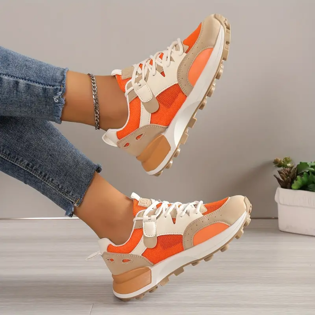 Myla - Trendy Sportieve Oranje met Beige Dames Sneakers