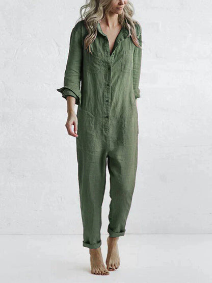 Mia - Linnen Button-Up Jumpsuit