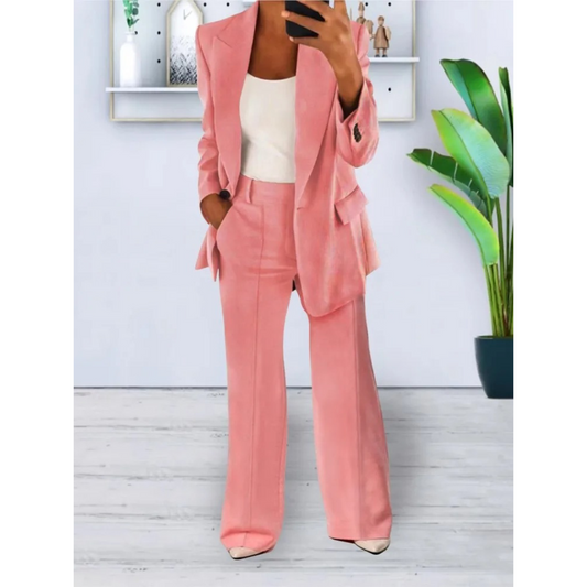 Lynn - Loose fit Effen kleur Casual zak Blazer en Broek Set