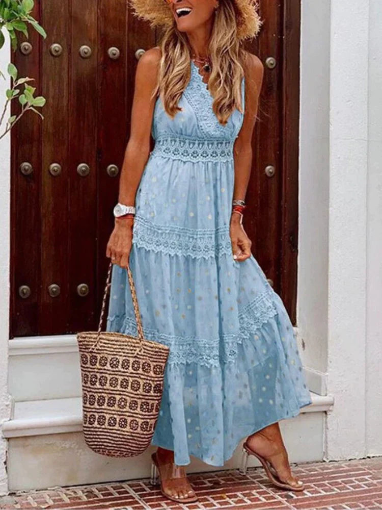 Elena - Boho-Chique Lange Zomerjurk met Kantdetails