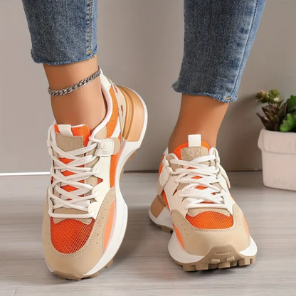 Myla - Trendy Sportieve Oranje met Beige Dames Sneakers