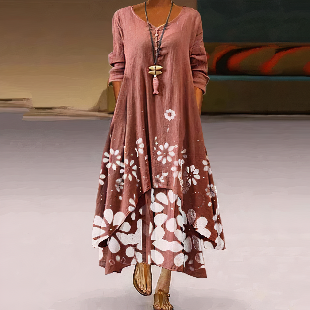 Mila - Elegante Vrouwelijke Lange Zomerjurk met Bloemen Print