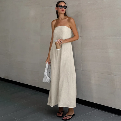 Anais - Vakantie Effen Mouwloze Rugloze Maxi Jurk - Moeiteloos Elegant