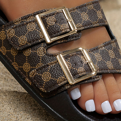 Yara - Verstelbare Modieuze Sandalen Zwart met Bruin Patroon