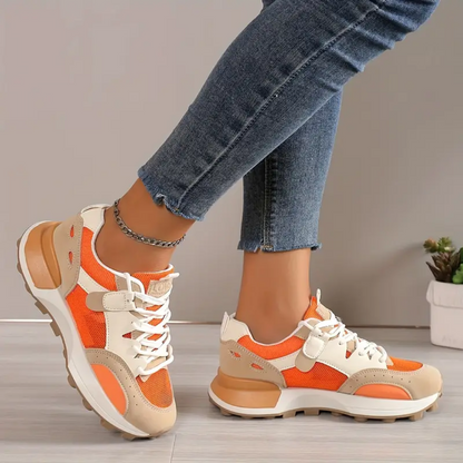 Myla - Trendy Sportieve Oranje met Beige Dames Sneakers