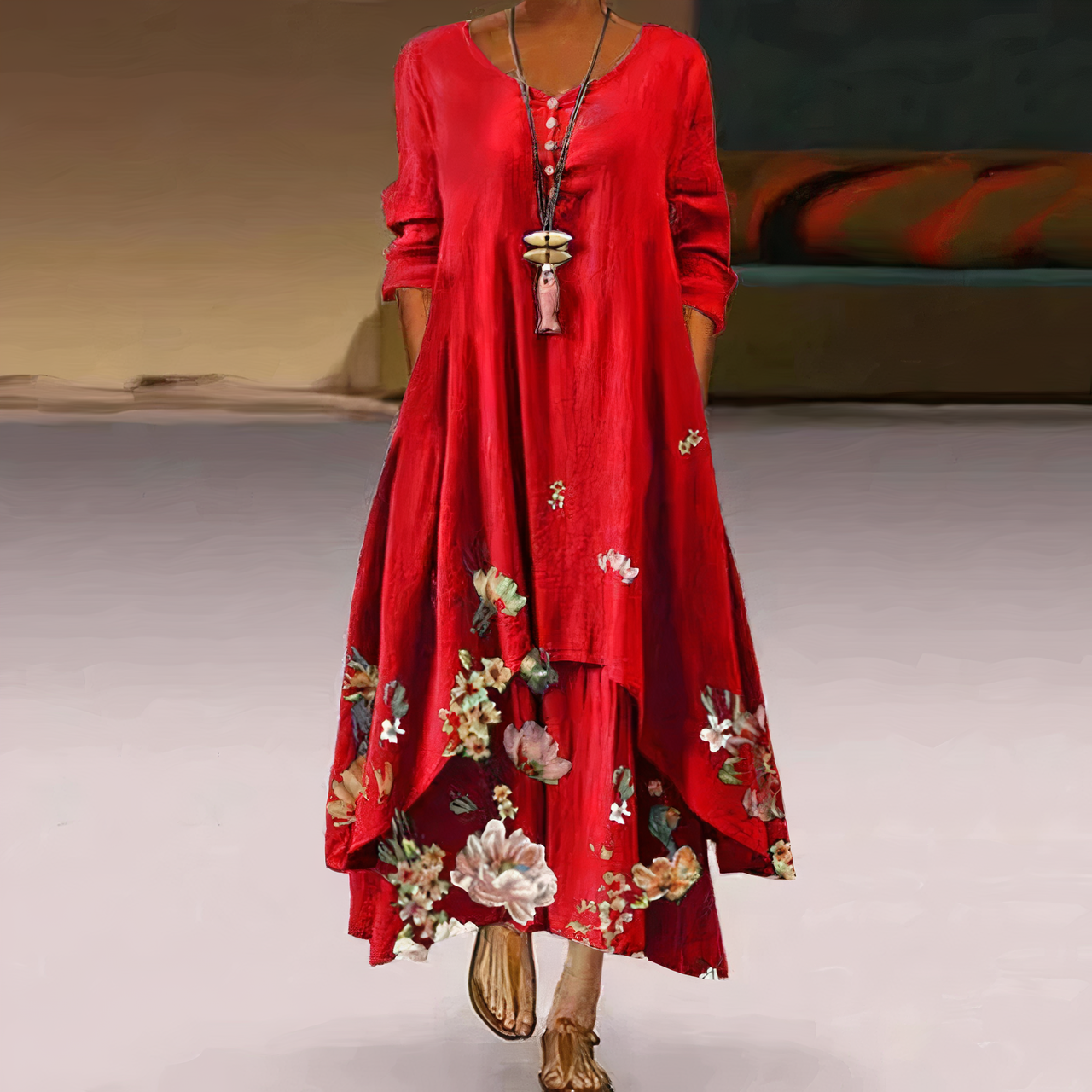 Mila - Elegante Vrouwelijke Lange Zomerjurk met Bloemen Print