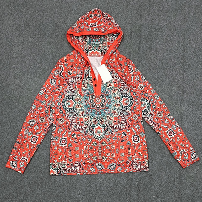 Jandy - Rood Henley Sweatshirt met Lange Mouwen en Mandala Print