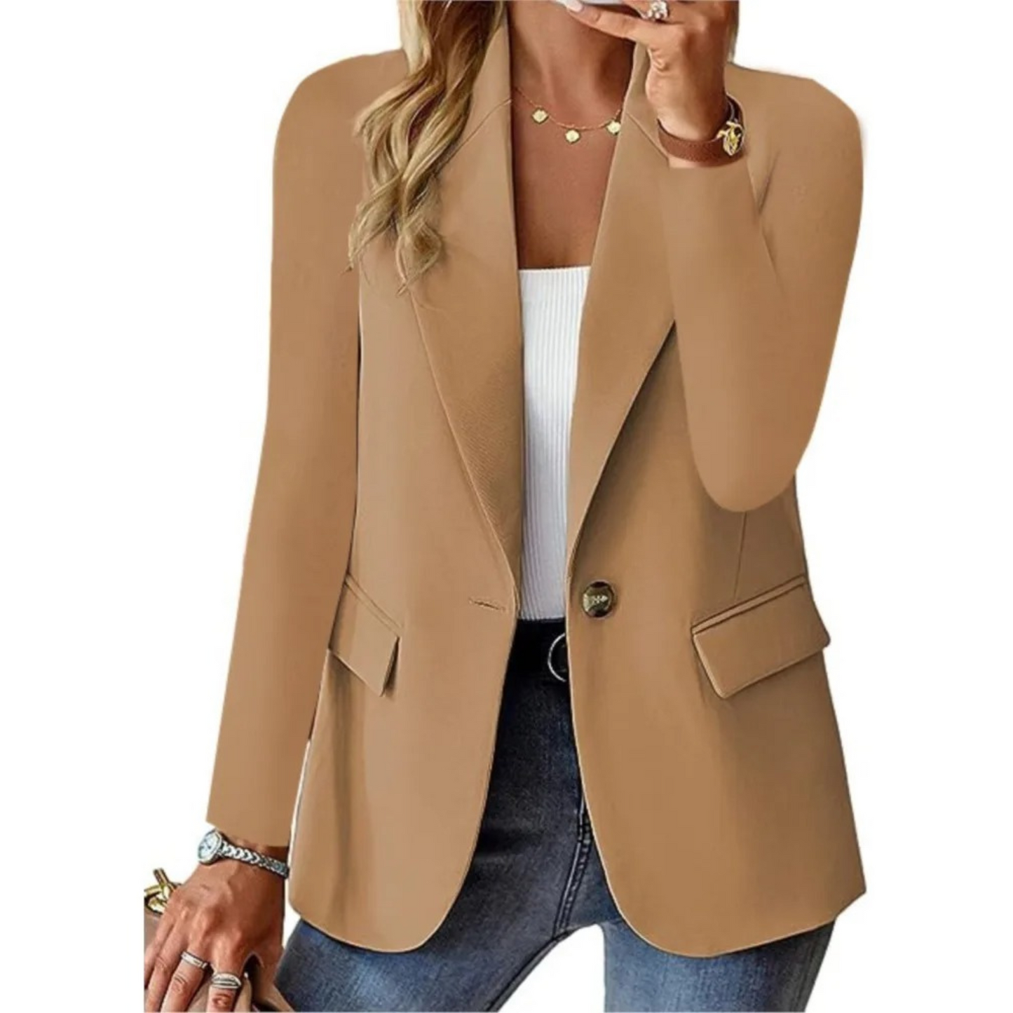 Livia - Casual Solide Lange Mouw Slanke Zak met Gesp Dames Blazer