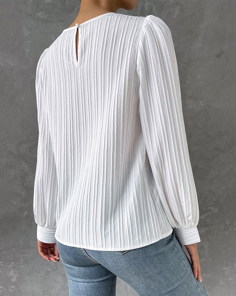 By Olivia Dames Blouse met Lantaarnmouwen met Verticale Textuur