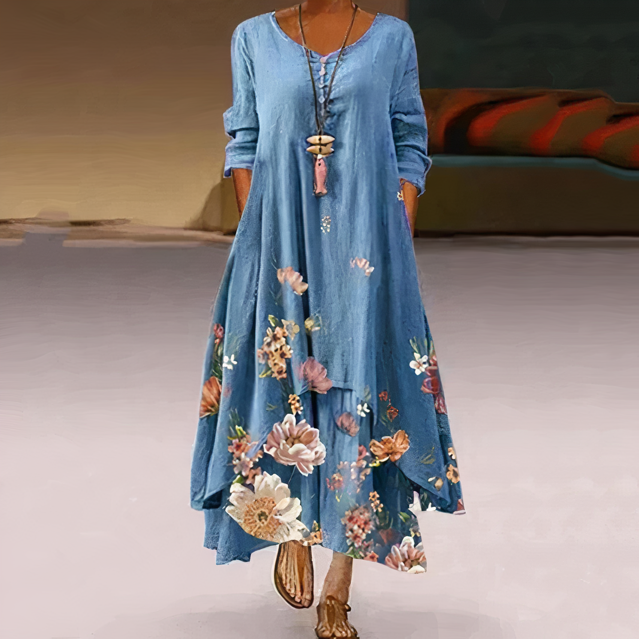 Mila - Elegante Vrouwelijke Lange Zomerjurk met Bloemen Print