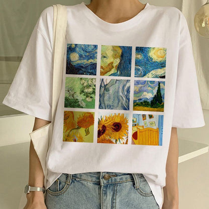 Rhea - T-shirt met Van Gogh opdruk