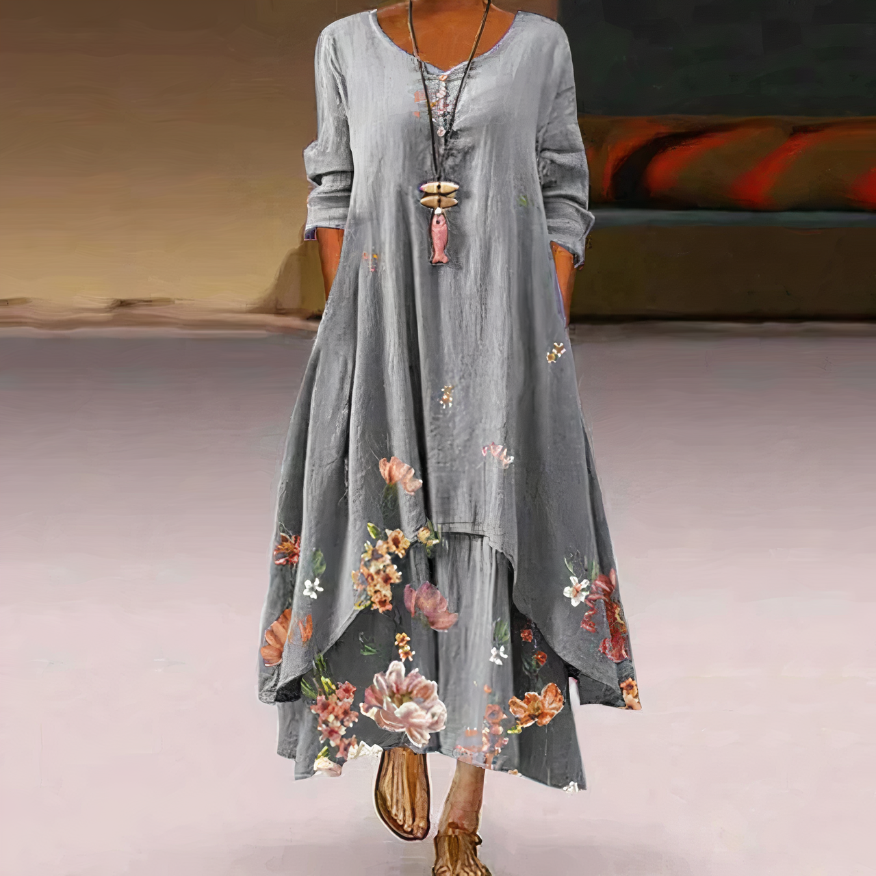Mila - Elegante Vrouwelijke Lange Zomerjurk met Bloemen Print
