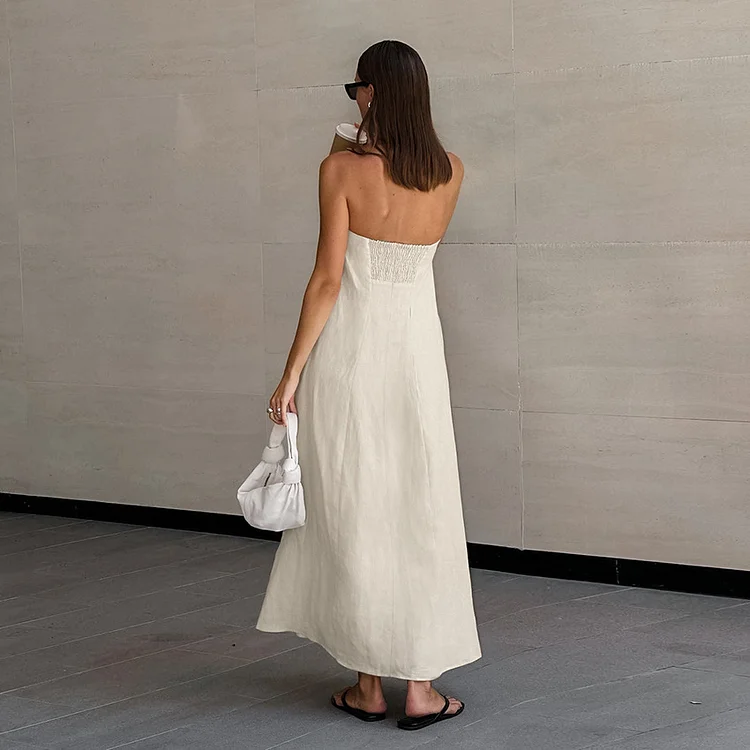 Anais - Vakantie Effen Mouwloze Rugloze Maxi Jurk - Moeiteloos Elegant