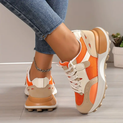 Myla - Trendy Sportieve Oranje met Beige Dames Sneakers