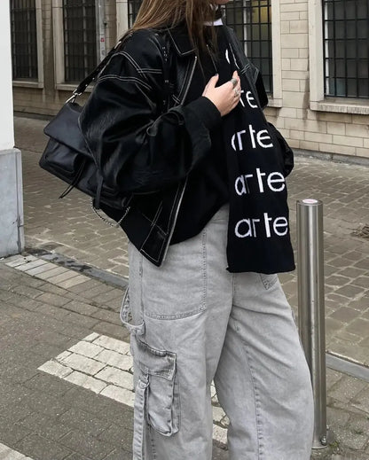 Isolde - Oversized Leren Jas met Lange Mouwen