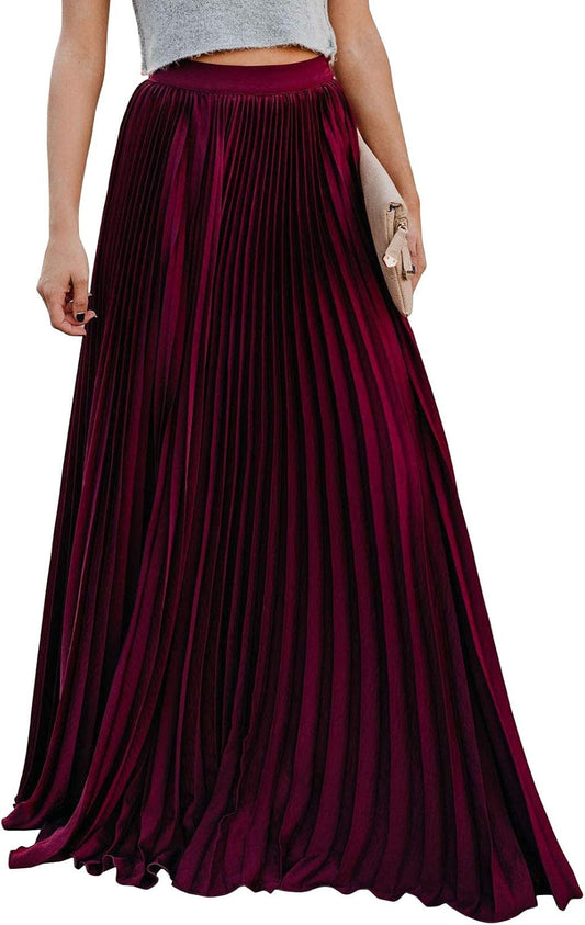 Sophie - Geplooide Lange Maxi Rok met Hoge Elastische Taille