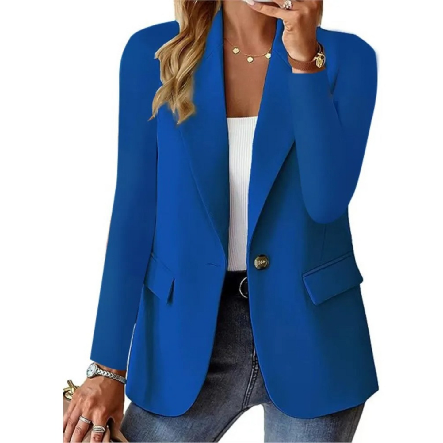 Livia - Casual Solide Lange Mouw Slanke Zak met Gesp Dames Blazer