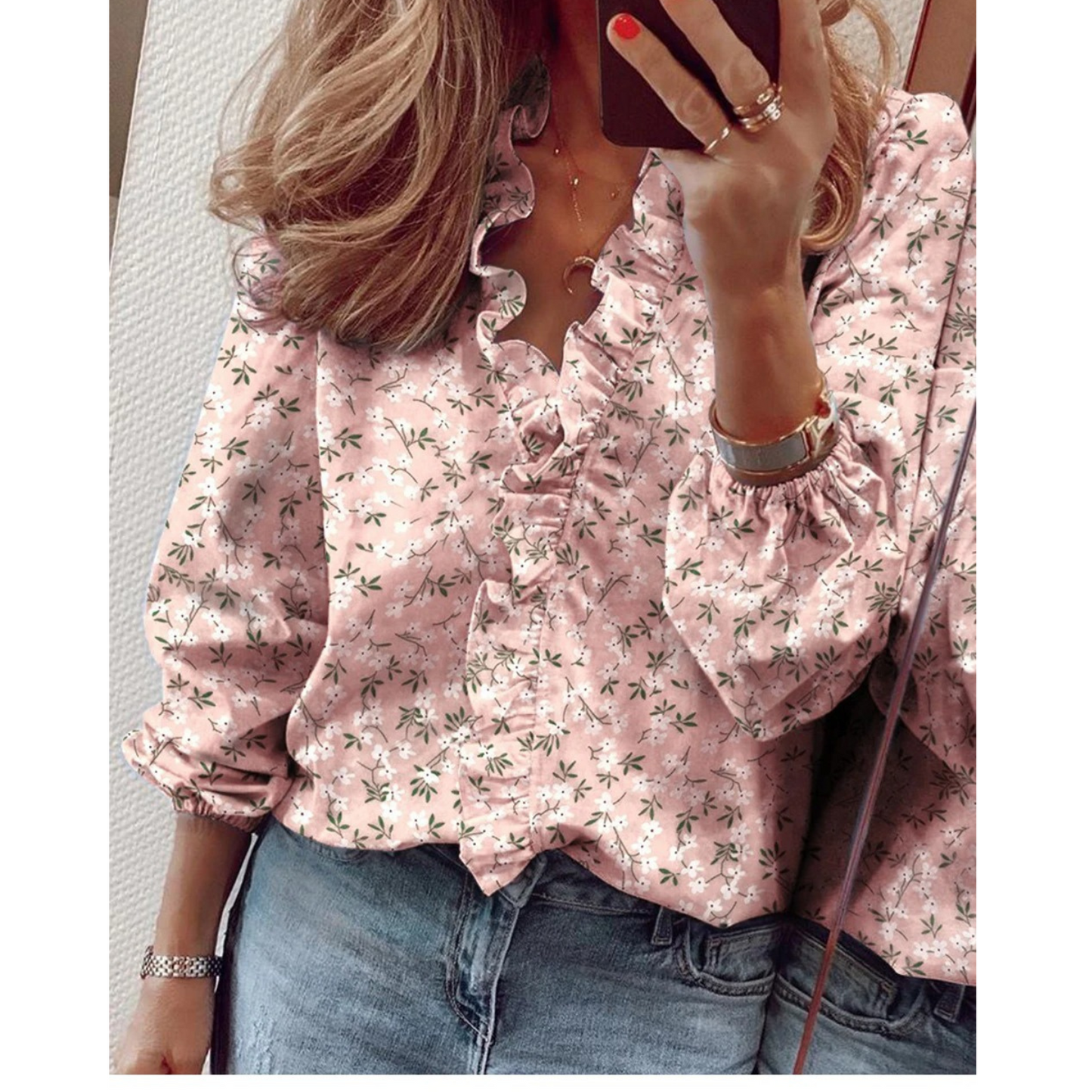 Novie - Chiffon Paars Bloemenprint v hals Dames Blouse