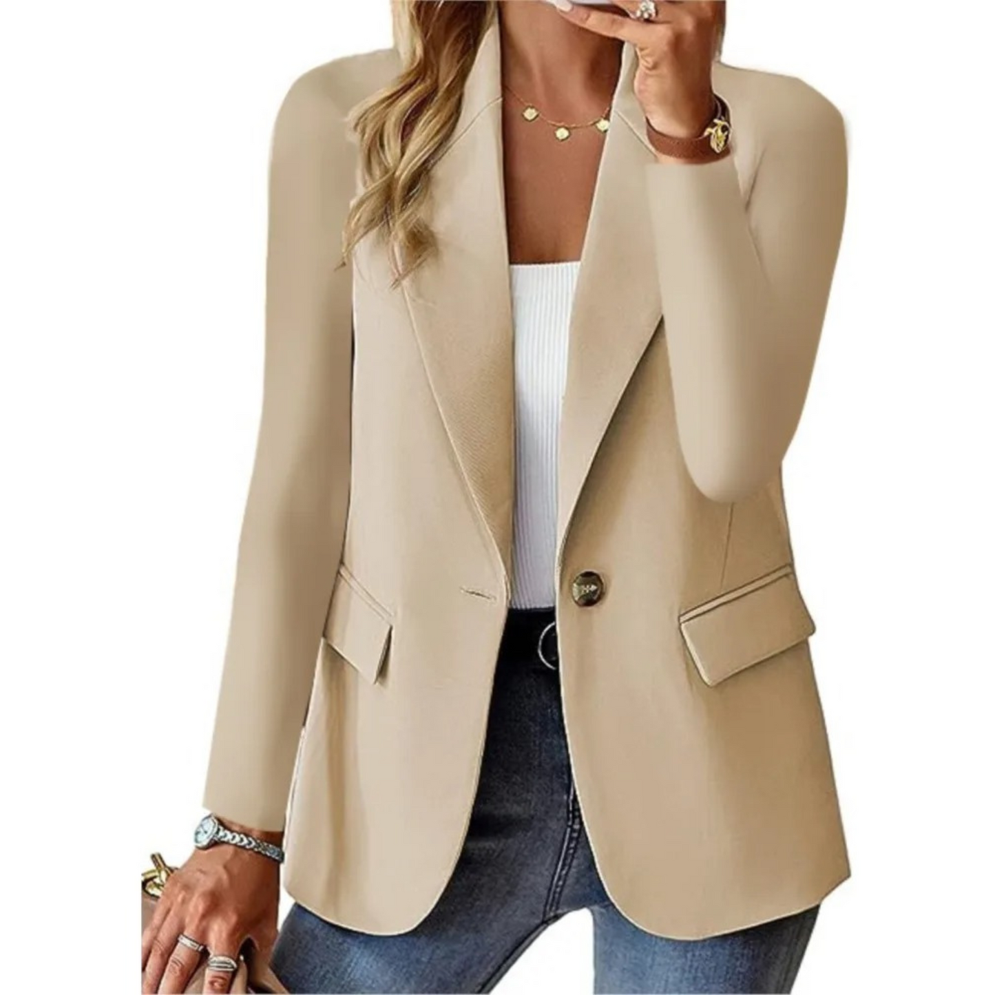 Livia - Casual Solide Lange Mouw Slanke Zak met Gesp Dames Blazer