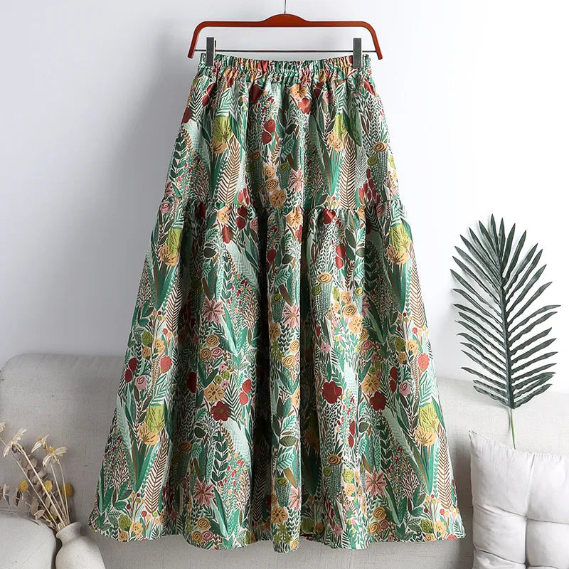 Britt - Elastische Taille rok met Vintage Print