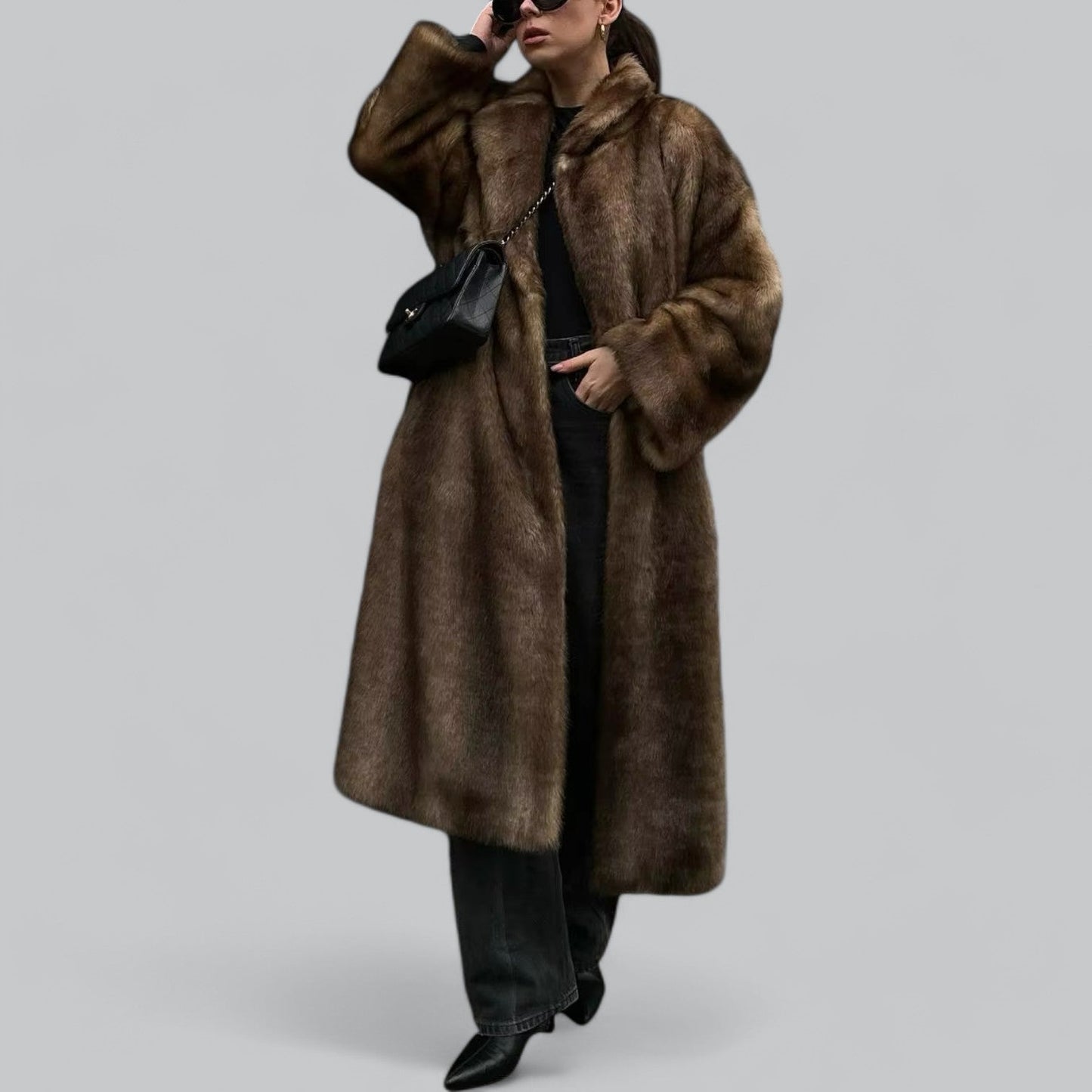 Tomke - Elegante Lange Faux Fur Trenchcoat