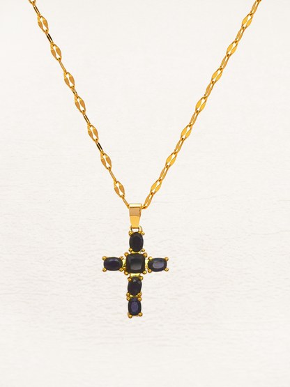Jorienne - Zirkonia Kruis Ketting Goud Wit/Roze/Zwart