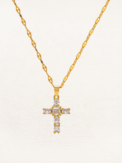 Jorienne - Zirkonia Kruis Ketting Goud Wit/Roze/Zwart