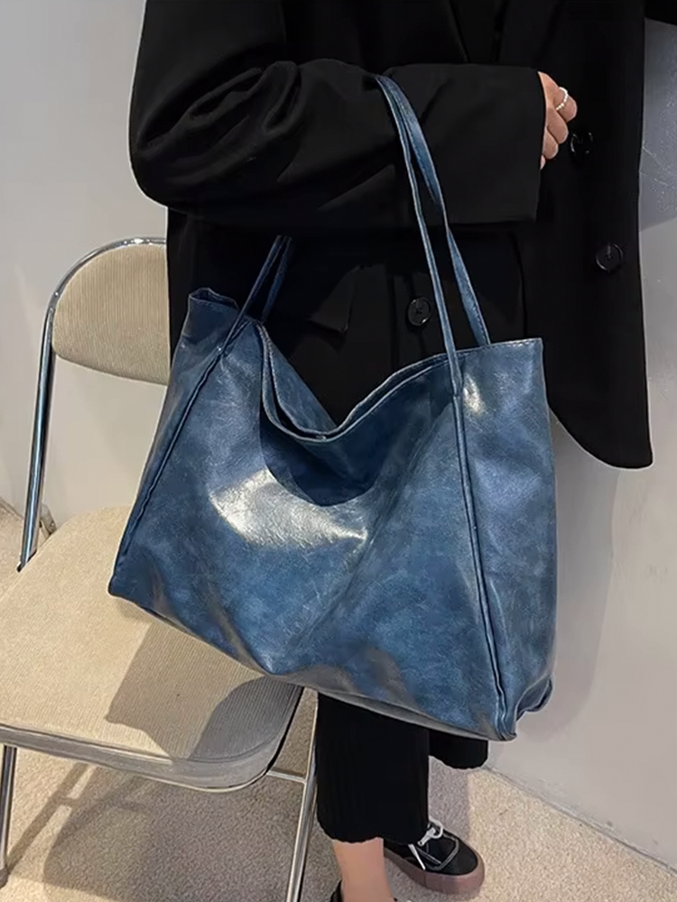 Bente - Grote Dames Leren Schoudertas | Handtas | Shopper Blauw