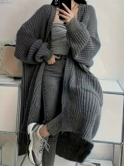 Lotte - Lang Vest voor Dames | Stijlvolle Oversized Cardigan | Streetstyle Vest in Grijs