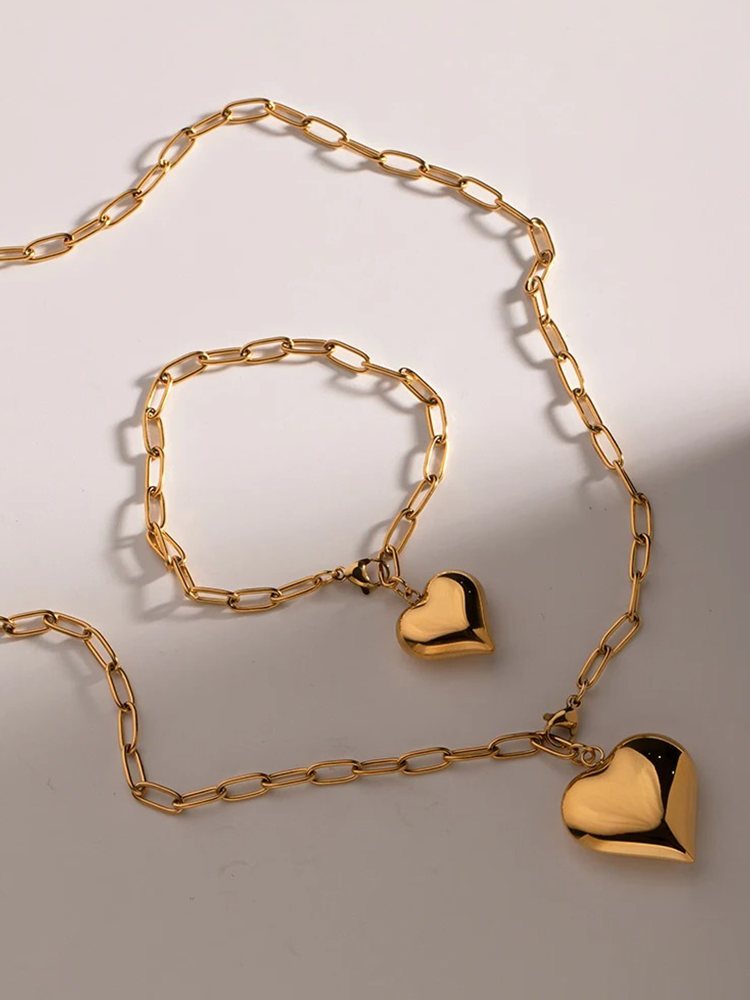 Annetta - Paperclip Hartjes Ketting Goud