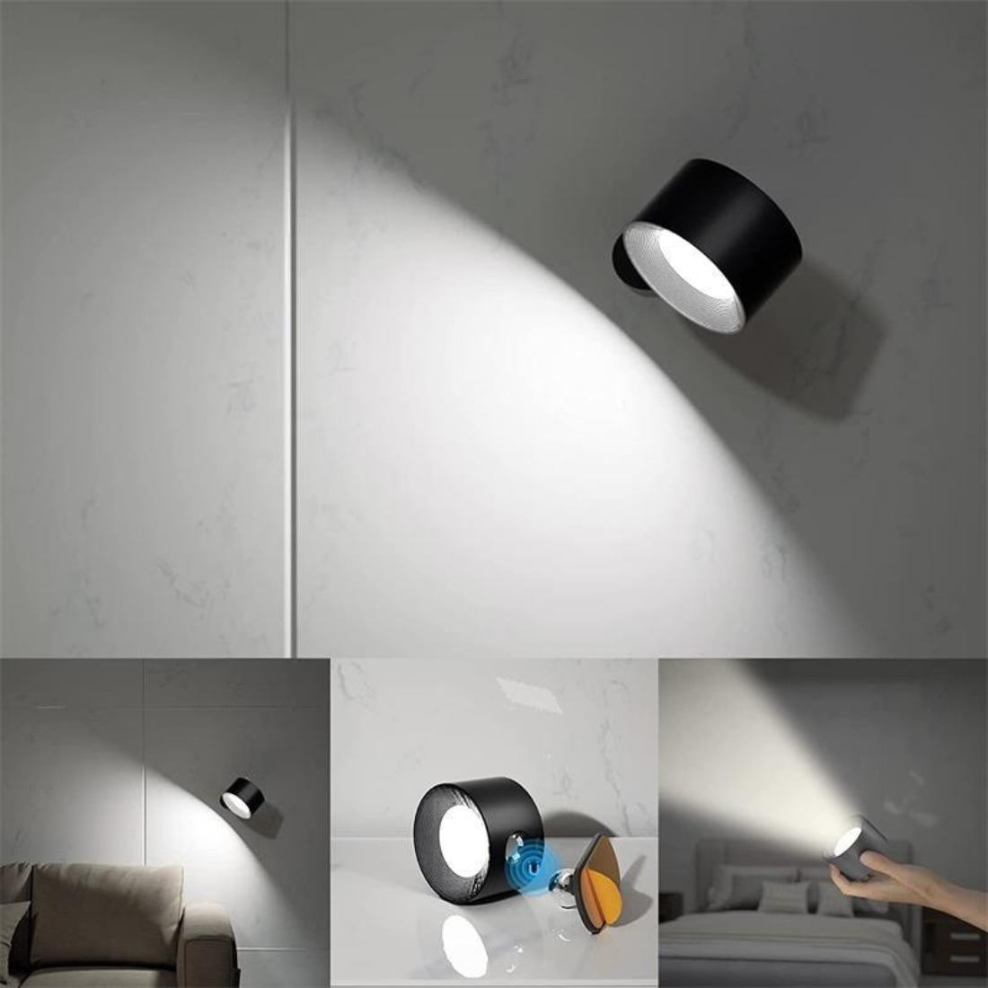 FlexiLight Draadloze 360° Draaiende Roterende Muur Lamp met 3 Kleuren Licht