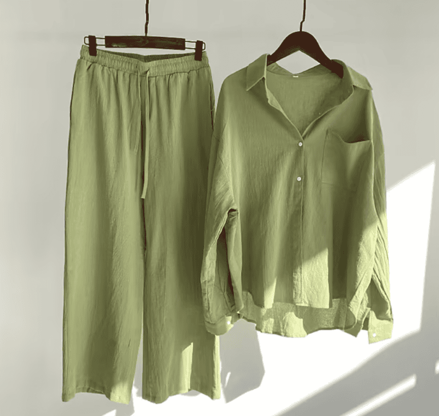 L'estate Linnen Zomer Set van Losse Lange Broek en Blouse