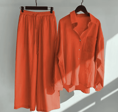 L'estate Linnen Zomer Set van Losse Lange Broek en Blouse