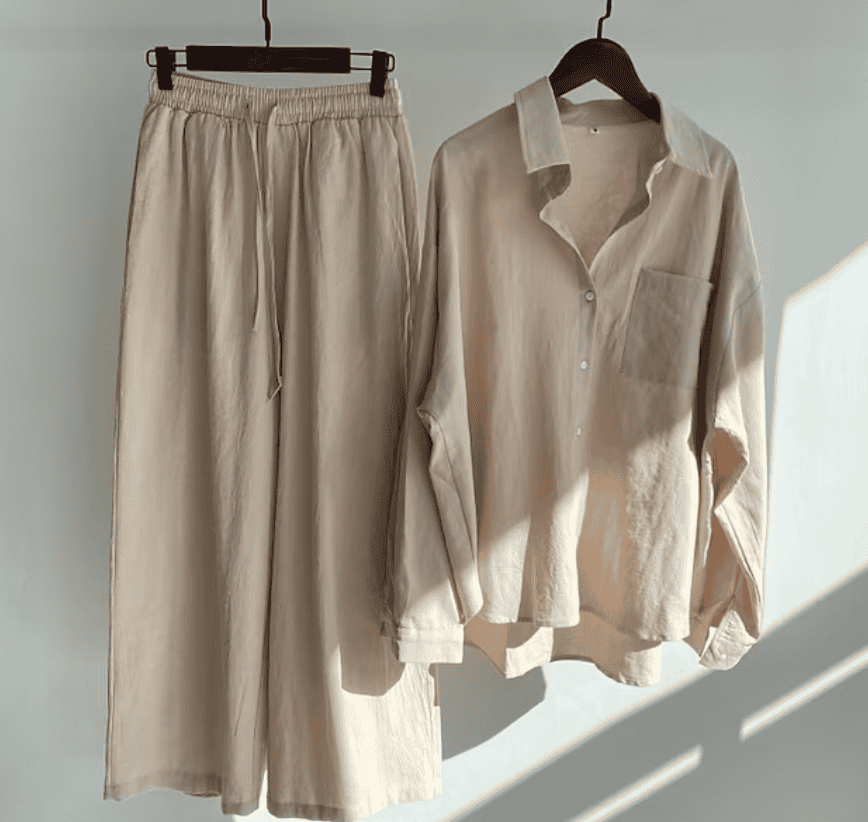 L'estate Linnen Zomer Set van Losse Lange Broek en Blouse