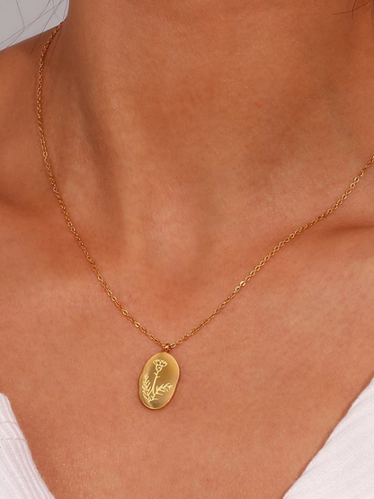 Rooske - Geboorte Bloem Ketting Ovaal Goud