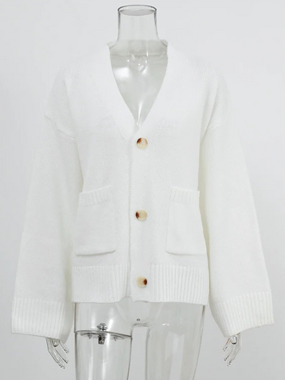 Elin - Elegant Dames Vest | Vest met Knopen | Sweater voor Vrouwen in Bruin/Wit