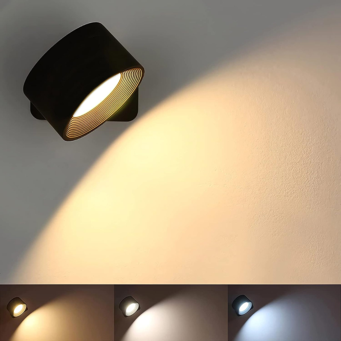 FlexiLight Draadloze 360° Draaiende Roterende Muur Lamp met 3 Kleuren Licht