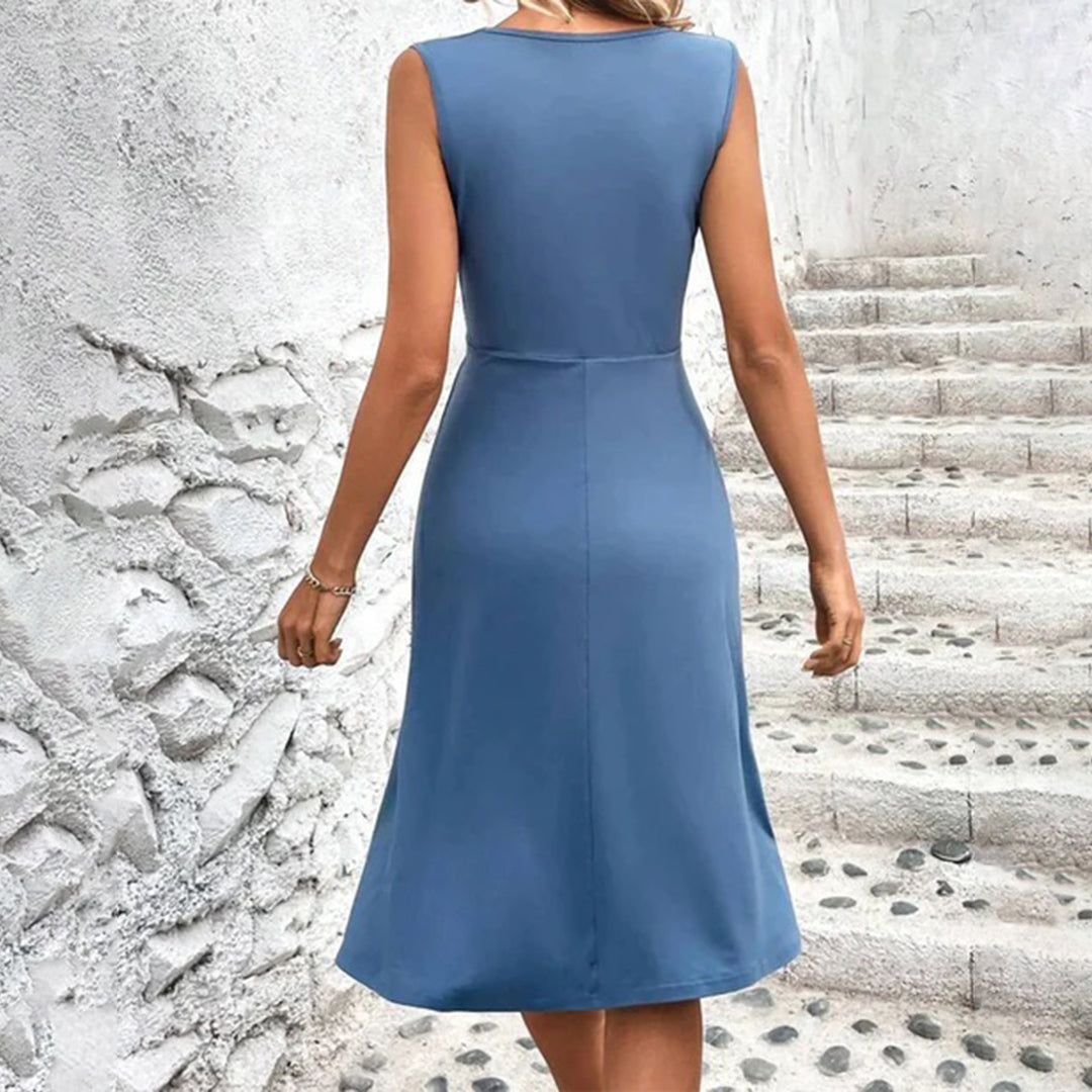 Sabine - Vrijvallende Midi-jurk met Schitterende Taille en V-Hals