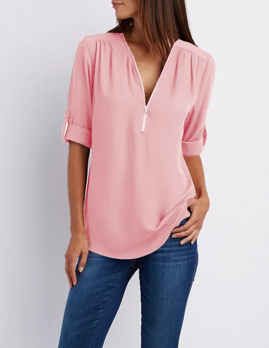 Rowena - Chique V-Hals Blouse met Korte Mouwen