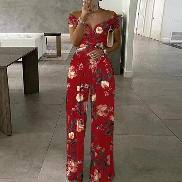 Holly -  Maxi jumpsuit print off-shoulder v-hals