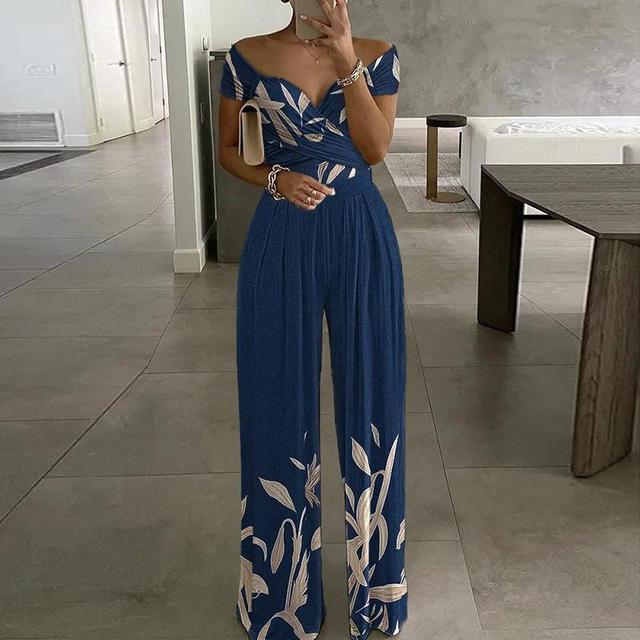 Holly -  Maxi jumpsuit print off-shoulder v-hals